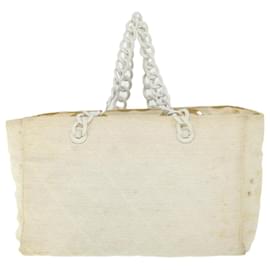 Chanel-CHANEL Matelasse Chain Shoulder Bag Straw White CC Auth yk8642-White