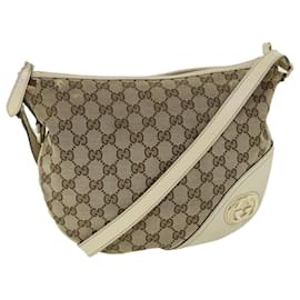 Gucci-GUCCI GG Canvas Shoulder Bag Leather Beige 169998 Auth ti1248-Beige