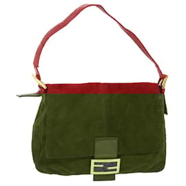 Fendi-FENDI Mamma Baguette Sac à bandoulière Daim Rouge Auth bs8443-Rouge