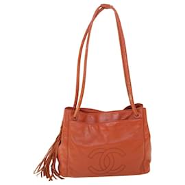 Chanel-CHANEL Shoulder Bag Lamb Skin Orange CC Auth bs8496-Orange