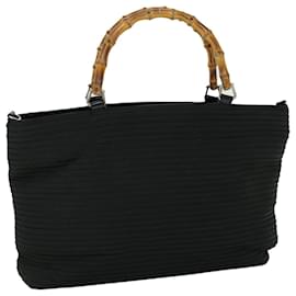 Gucci-GUCCI Bamboo Hand Bag Canvas Black 002 2058 0439 5 Auth ep1794-Black