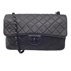 Chanel-Chanel vintage 1996 So Black Classic Single Flap Lambskin Leather Handbag-Black