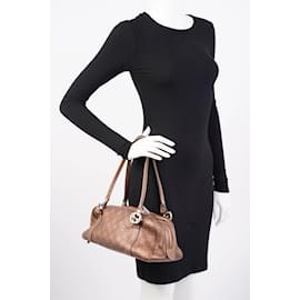 Gucci-Gucci Guccissima GG Interlocking Shoulder Bag Bronze Leather-Brown