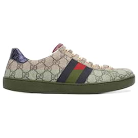 Gucci-Gucci GG Ace Supreme Beige / Red Canvas EU 42 Uk 8-Beige