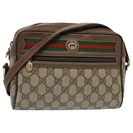 Gucci-GUCCI GG Canvas Web Sherry Line Shoulder Bag PVC Leather Beige Green Auth 54875-Red,Beige,Green