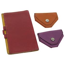 Hermès-HERMES Planner case Coin Purse Leather 3Set Red Purple Orange Auth bs8502-Red,Orange,Purple