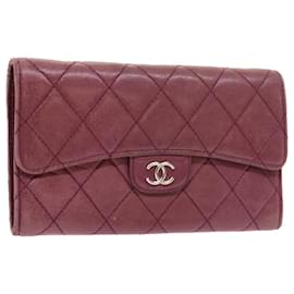 Chanel-CHANEL Matelasse Wallet Lamb Skin Purple Pink CC Auth 54852-Pink,Purple