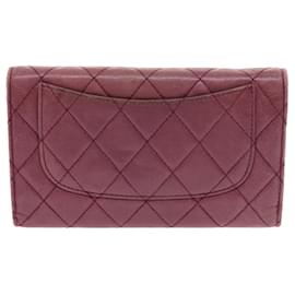 Chanel-CHANEL Matelasse Wallet Lamb Skin Purple Pink CC Auth 54852-Pink,Purple