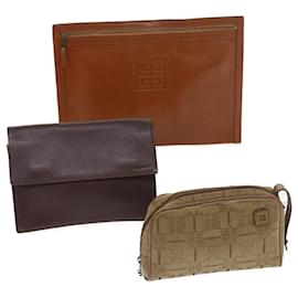 Givenchy-GIVENCHY Clutch Bag Canvas Leder 3Set Braun Auth bs8429-Braun