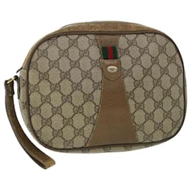 Gucci-GUCCI GG Canvas Web Sherry Line Clutch Bag PVC Couro Bege Verde Auth ep1670-Vermelho,Bege,Verde