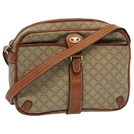 Céline-CELINE Macadam Canvas Shoulder Bag Leather Beige Auth bs8427-Beige