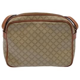 Céline-CELINE Macadam Canvas Shoulder Bag Leather Beige Auth bs8427-Beige