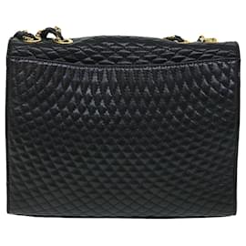 Bally-BALLY Chain Shoulder Bag Leather Black Auth ep1787-Black