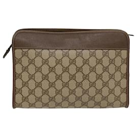 Gucci-GUCCI GG Canvas Clutch Bag PVC Leather Beige 014 115 auth 54802-Beige