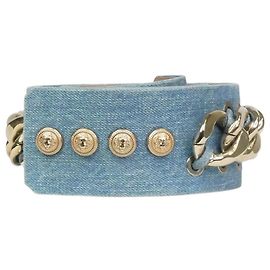 Balmain Blue denim chain belt Blue