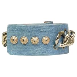 Balmain-Blue denim chain belt-Blue