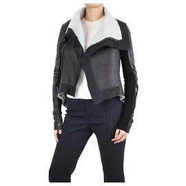 Rick Owens Black shearling leather jacket - size UK 8 Other