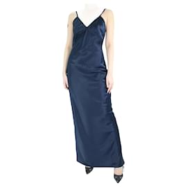 Autre Marque-Vestido largo de raso azul sin mangas - talla M-Azul