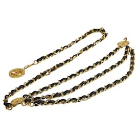 Chanel-Black Coco Mark leather interwoven chain belt-Black