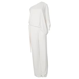 Autre Marque-Halston, one shoulder draped creme jumpsuit-White,Other