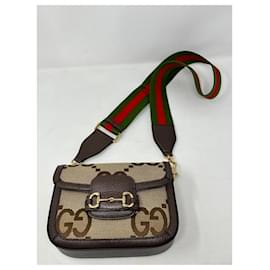 Gucci-GUCCI Horsebit bag 1955 mini in Jumbo GG fabric-Brown