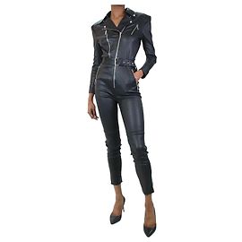 Jitrois Black stretch leather belted jumpsuit - size UK 10 Black