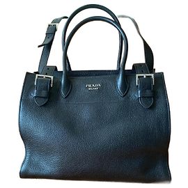 Prada Saffiano Leather Handbag Black Black