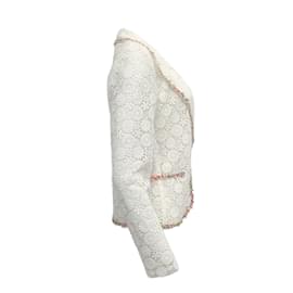 Giambattista Valli-Giambattista Valli Blazer blanc en dentelle à œillets avec bordure en tweed-Blanc