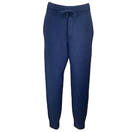 Burberry-Burberry Blue Embroidered Logo Cashmere Knit Track Pants-Blue