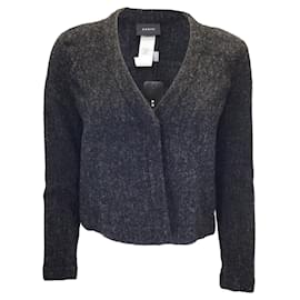 Akris-Akris Charcoal Grey Boucle Knit Wool and Alpaca Knit Jacket-Grey