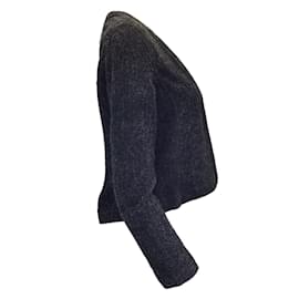 Akris-Akris Charcoal Grey Boucle Knit Wool and Alpaca Knit Jacket-Grey