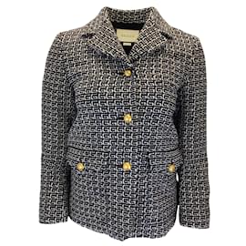 Gucci-Gucci Navy Blue / White Logo Detail Wool Jacket-Blue
