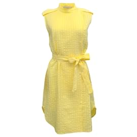 Stella Mc Cartney-Stella McCartney Yellow Jacquard Sleeveless Dress with Tie Belt-Yellow