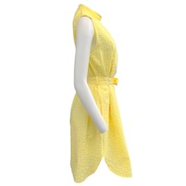 Stella Mc Cartney-Stella McCartney Yellow Jacquard Sleeveless Dress with Tie Belt-Yellow