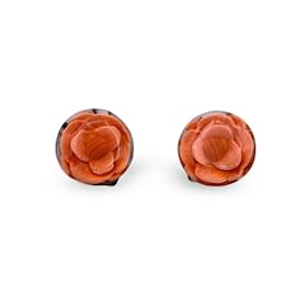 Chanel-Orange Camellia Camelia Flower Resin Clip On Earrings-Orange