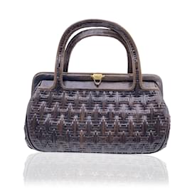 Autre Marque-Vintage Brown Woven Leather Handbag-Brown