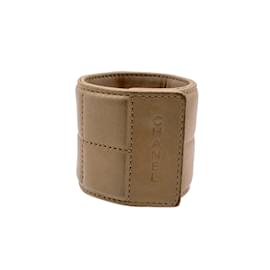 Chanel-Vintage Beige Square Quilting Leather Wide Bracelet-Beige