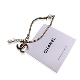 Chanel-Pulsera de cadena con logotipo CC de esmalte negro y rojo de metal dorado claro-Dorado