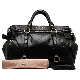 Miu Miu Vitello Lux Bow Satchel Black