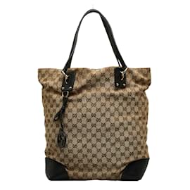 Gucci-Gucci GG Canvas Large Charm Tote Canvas Tote Bag 247236 in Good condition-Brown