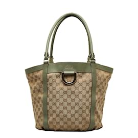 Gucci-GG Canvas D-Ring Shoulder Bag 211982-Brown