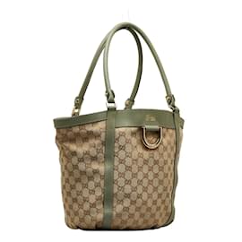 Gucci-GG Canvas D-Ring Shoulder Bag 211982-Brown
