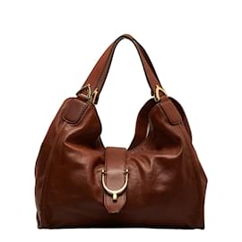 Gucci-Stirrup Leather Handbag 296856-Brown