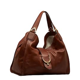 Gucci-Stirrup Leather Handbag 296856-Brown