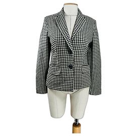 Max Mara Houndstooth Wool Blazer Black and White Black White