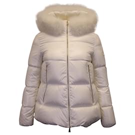 Moncler-Moncler Givre Fox Fur-Trim Down Jacket in White Polyamide-White