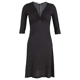 Loro Piana-Loro Piana Kleid mit gedrehter Vorderseite und V-Ausschnitt aus schwarzem Polyester-Schwarz