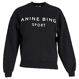 Anine Bing-Felpa con stampa logo Anine Bing Evan in cotone nero-Nero