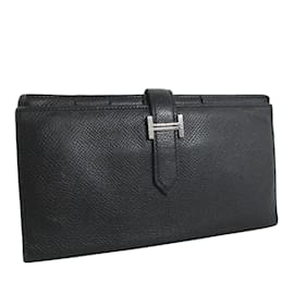 Hermès-Portefeuille Béarn Classique-Noir