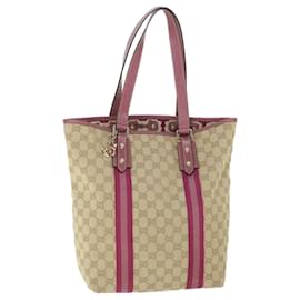 Gucci-GUCCI GG Canvas Sherry Line Einkaufstasche Beige Pink 162899 Auth 54900-Pink,Beige
